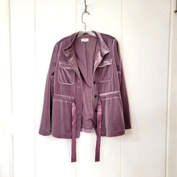 Loft Mauve Velvet Utility Jacket with Drawstring Waist - Picture 2 of 6